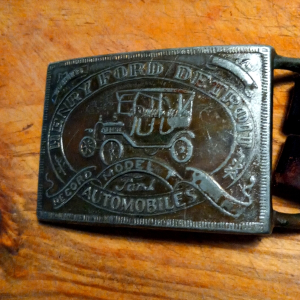 Vintage Henry Ford Detroit/ Harley Davidson tooled leather belt